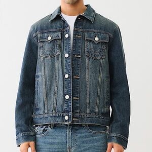 NWT True Religion Jesse SN Denim Trucker Jacket, Dark Smokey Wash - S